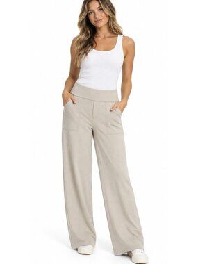 G4free Wide Leg Yoga Pants Womens Large Khaki High Pull On Athleisure Activewear